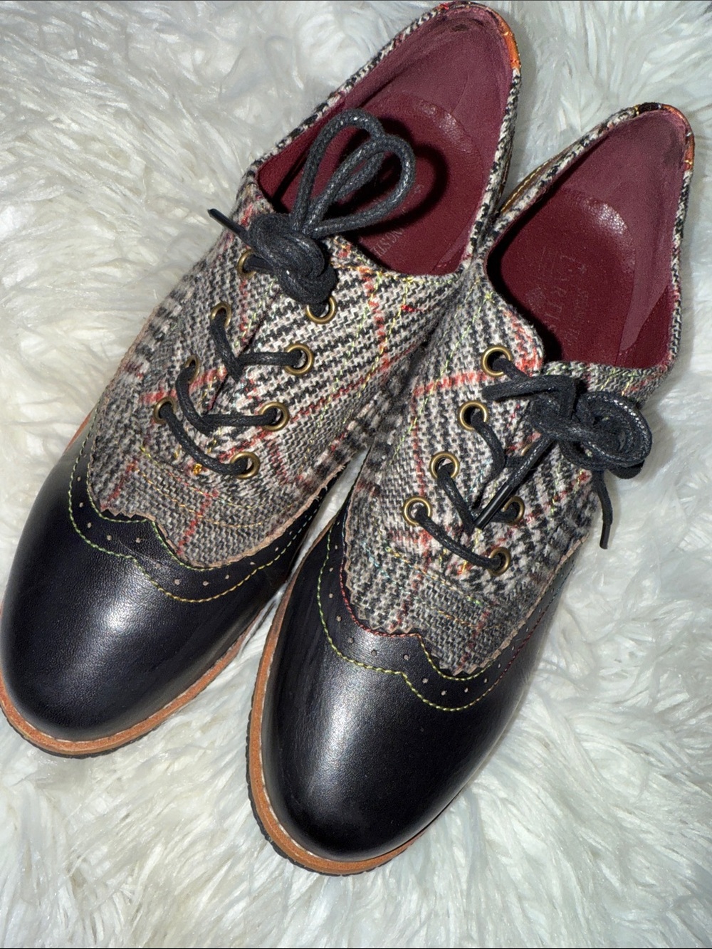 L’ARTISTE Multicolor Tweed with Black Leather Wingtip Oxfords - Picture 2 of 16